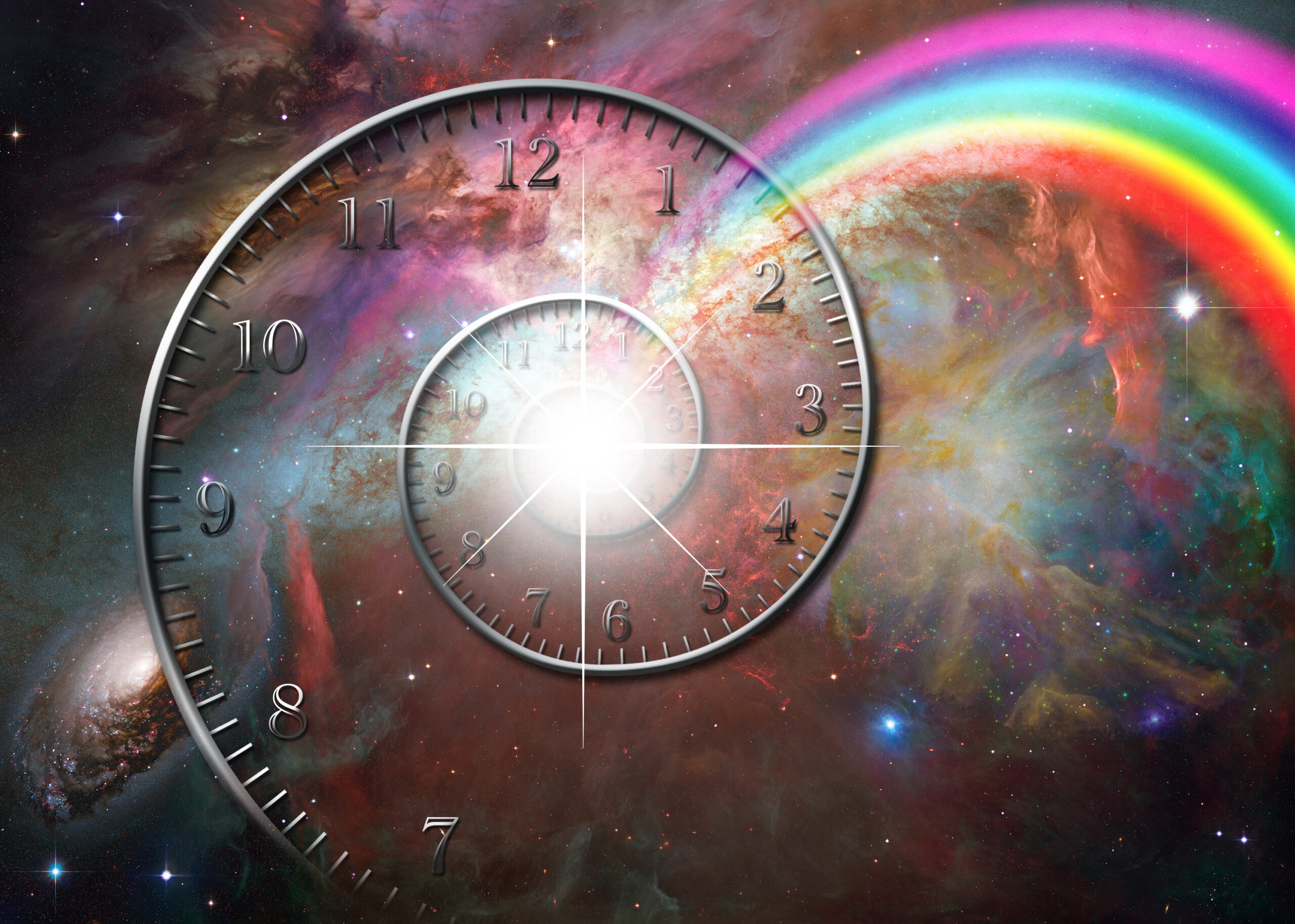 Spirale temporelle dans l'univers. arc-en-ciel