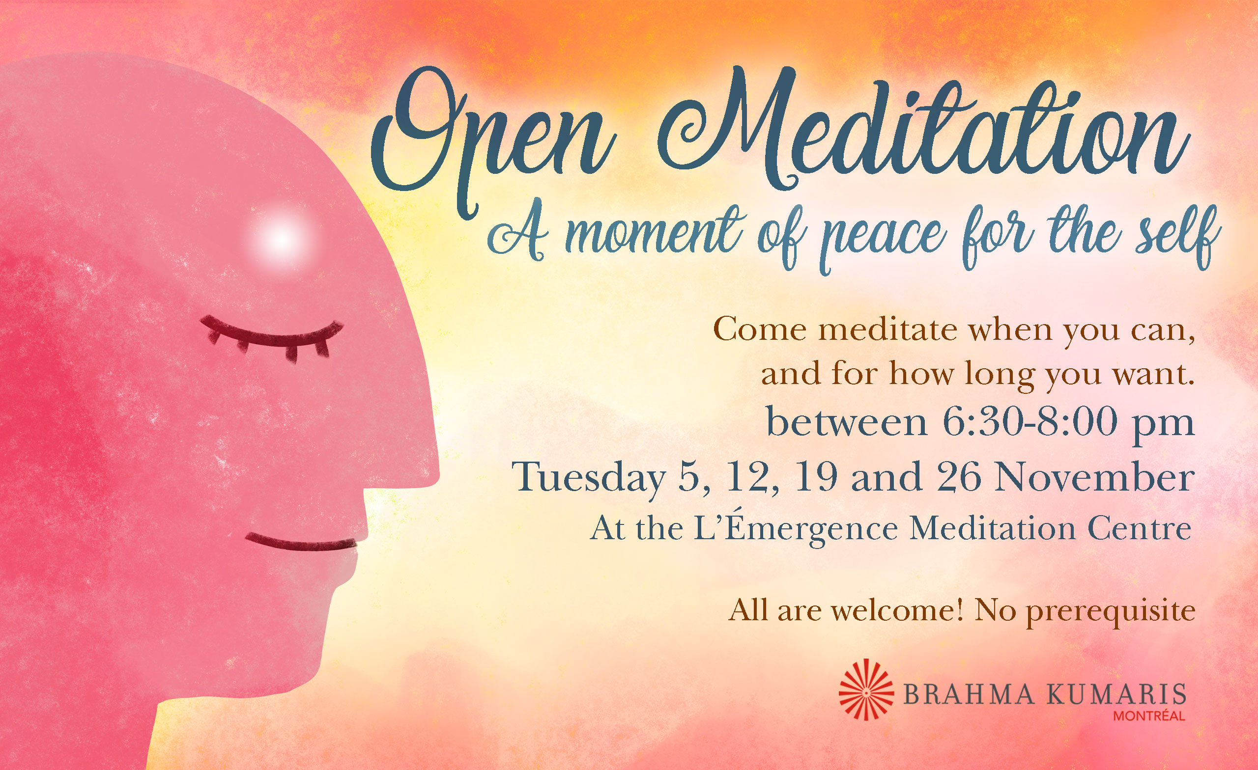 Looking to meditate and recharge? Join us on Tuesday evenings! Drop in whenever you like, stay as long as you need, and find your peace.