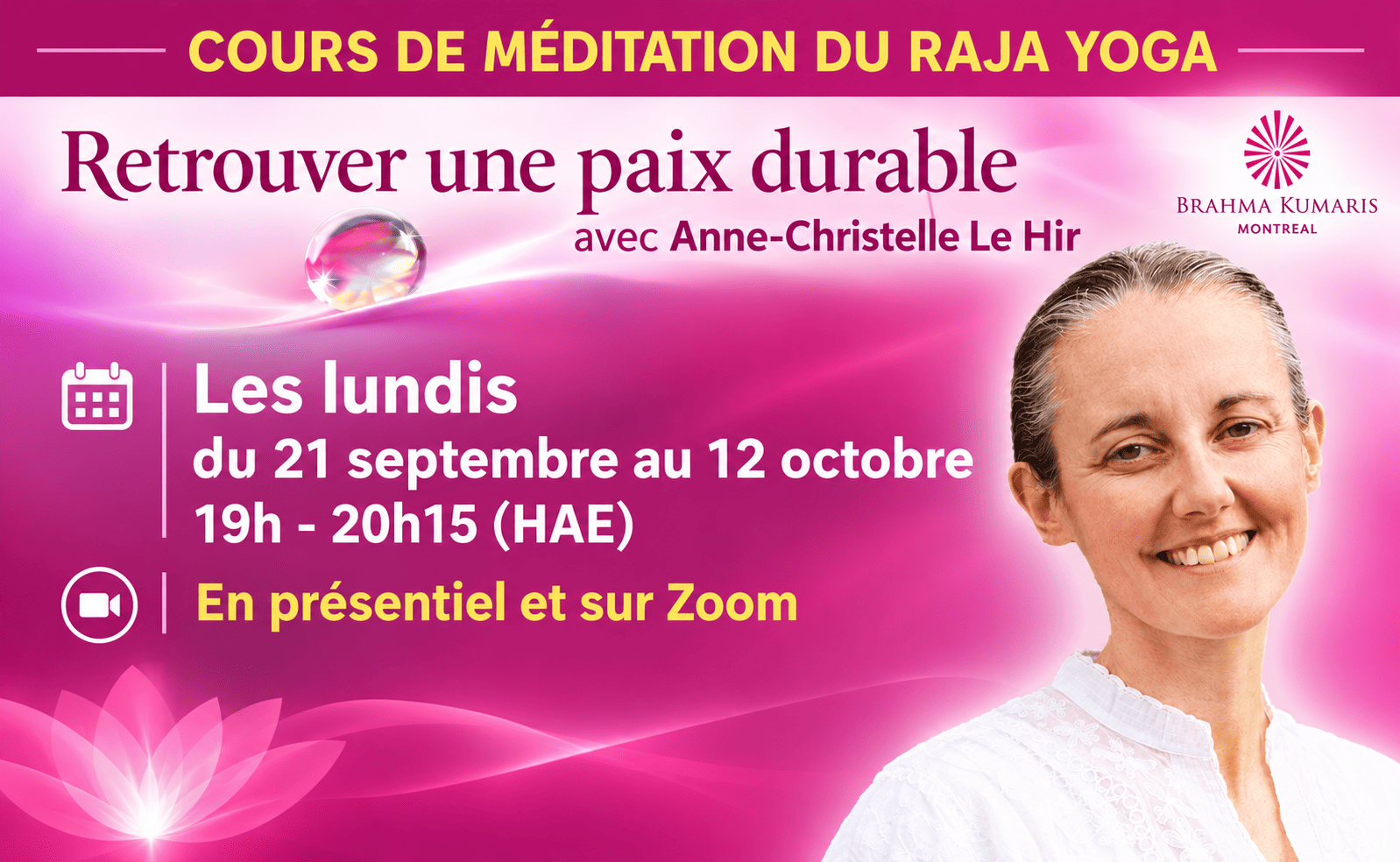 Cours de méditation du Raja yoga